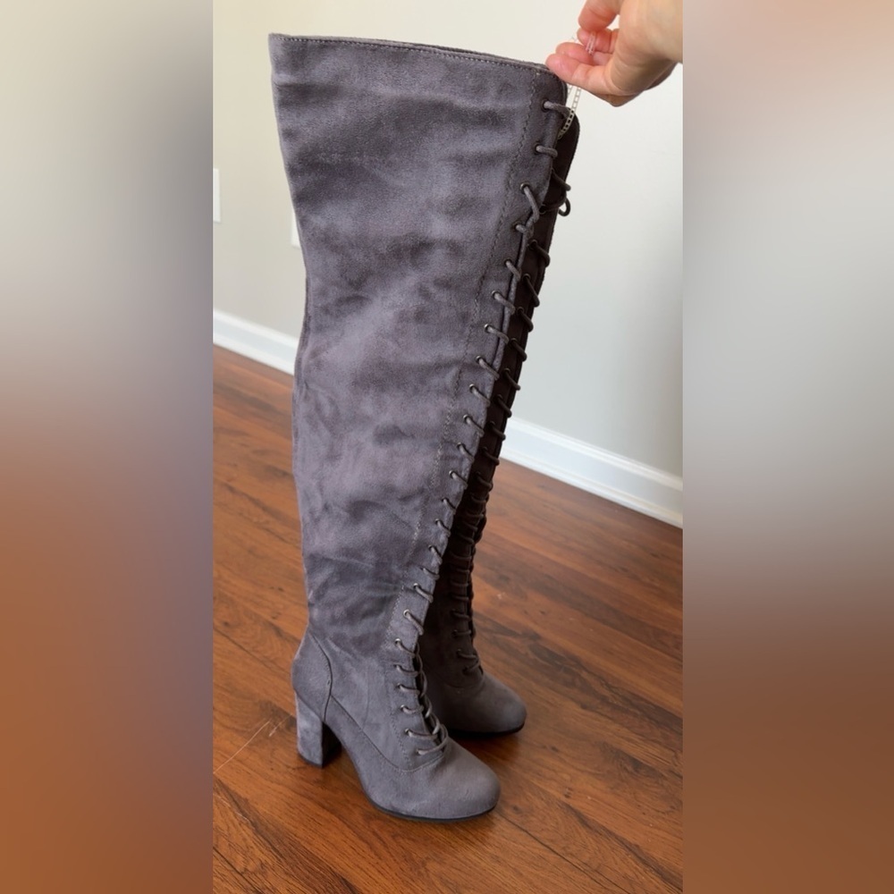 Refresh Gray Over-the-Knee Boots with Suede Finish